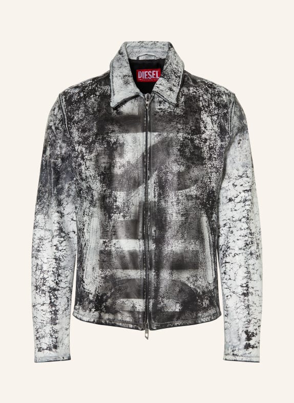 DIESEL Leather jacket L-PYLON-A BLACK/ WHITE