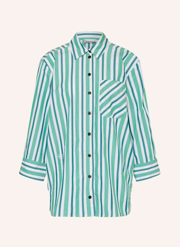 GANNI Oversized shirt blouse WHITE/ GREEN