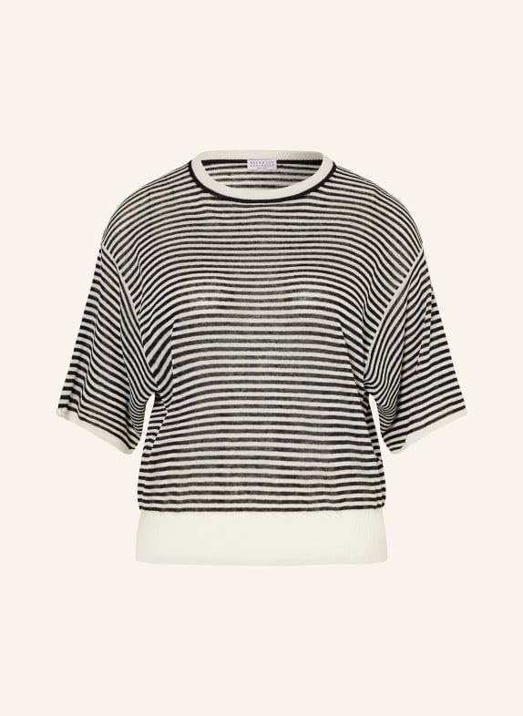 BRUNELLO CUCINELLI Knit shirt in linen BLACK/ WHITE
