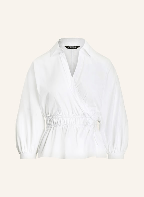 LAUREN RALPH LAUREN Wrap look blouse with 3/4 sleeves WHITE