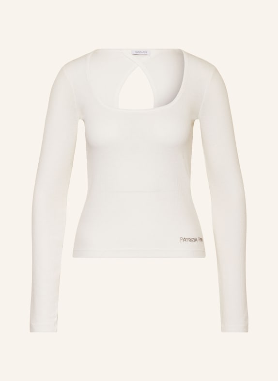 PATRIZIA PEPE Long sleeve shirt with decorative gems and cut-out WHITE