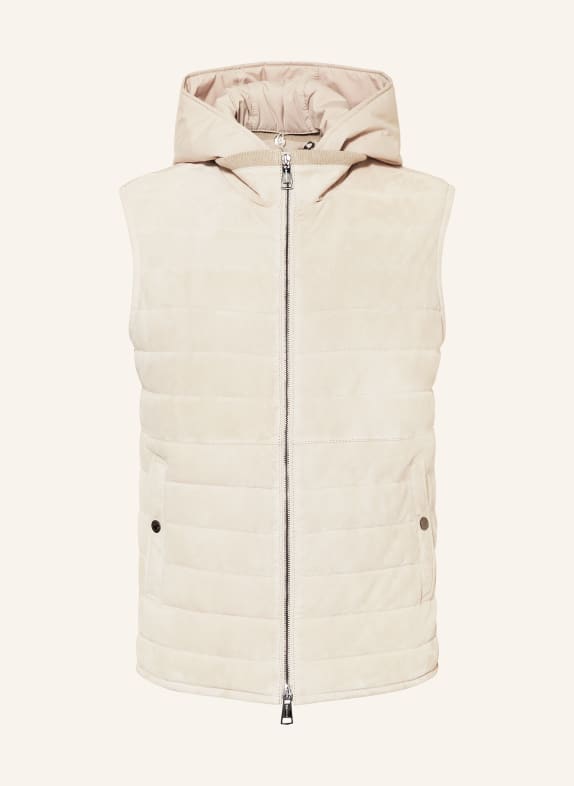 manzoni 24 Quilted vest in mixed materials with detachable hood BEIGE