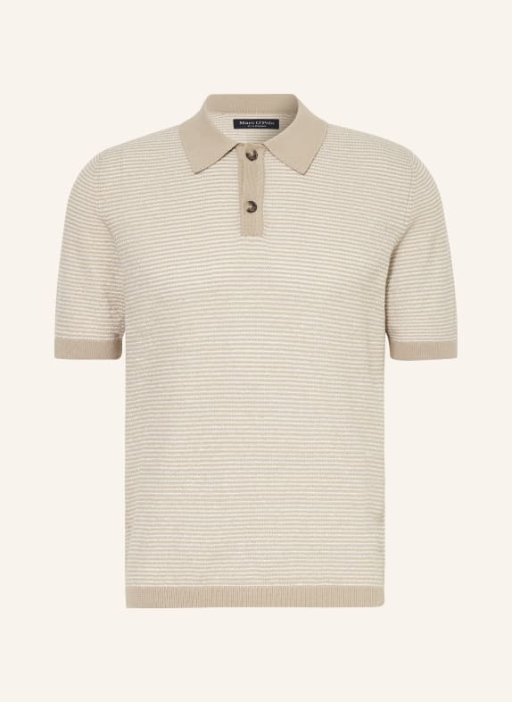 Marc O'Polo Knitted polo shirt with linen WHITE/ BEIGE
