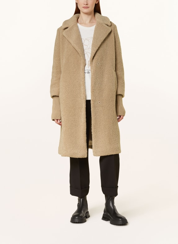 comma casual identity Teddyfell-Mantel HELLBRAUN