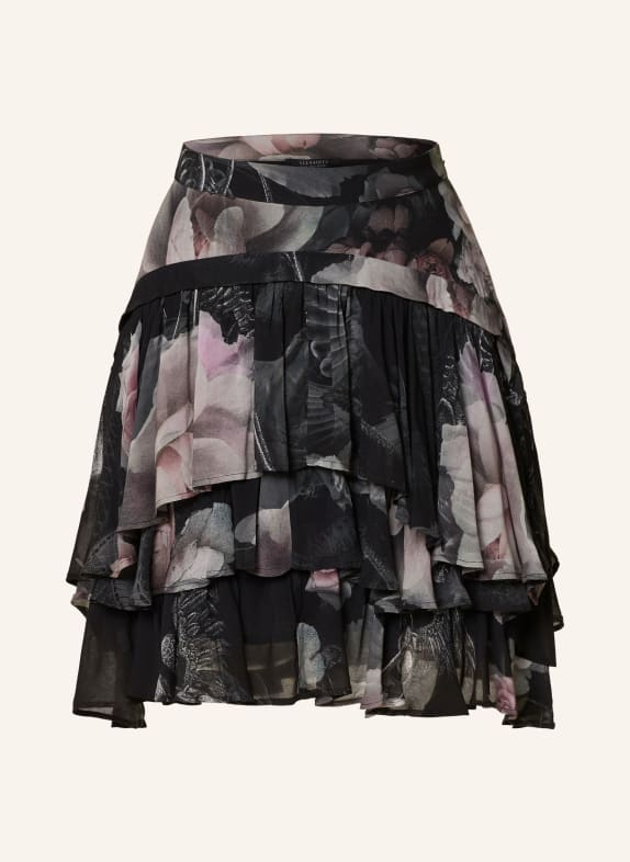 ALLSAINTS Skirt CAVARLY VALLEY with ruffles BLACK/ GREEN/ PINK