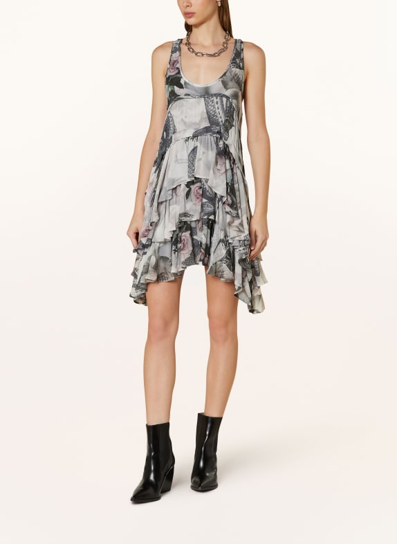 ALLSAINTS Dress CAVARLY VALLEY with ruffles WHITE/ GRAY/ ROSE