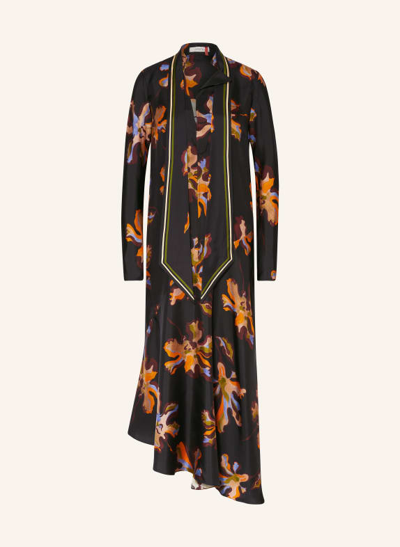 DOROTHEE SCHUMACHER Seidenkleid FLORAL SEDUCTIVE mit Schluppe SCHWARZ/ ORANGE/ LILA