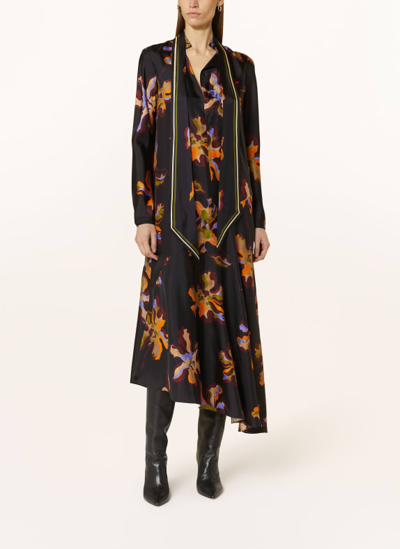 DOROTHEE SCHUMACHER Seidenkleid FLORAL SEDUCTIVE mit Schluppe SCHWARZ/ ORANGE/ LILA