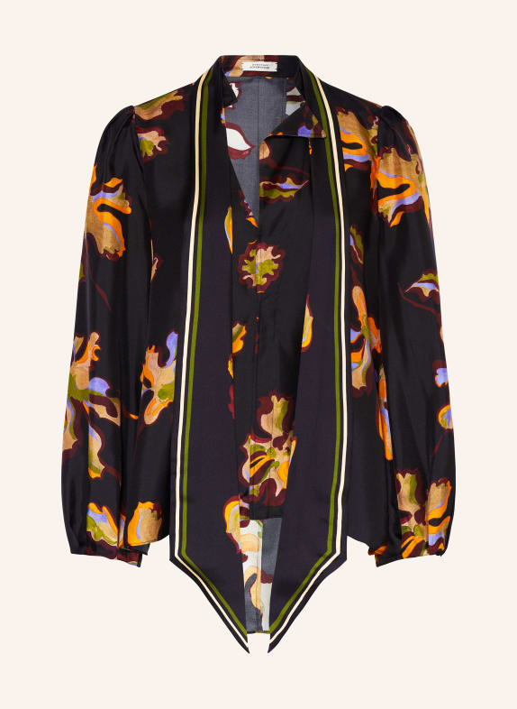 DOROTHEE SCHUMACHER Shirt blouse FLORAL SEDUCTIVE made of silk with bow BLACK/ ORANGE/ PURPLE