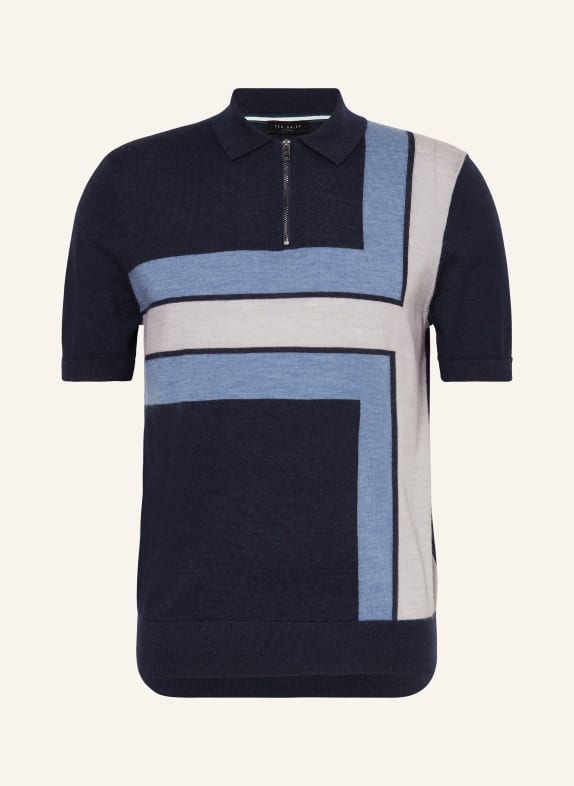 TED BAKER Knitted polo shirt AMBLER DARK BLUE/ LIGHT BLUE/ LIGHT GRAY