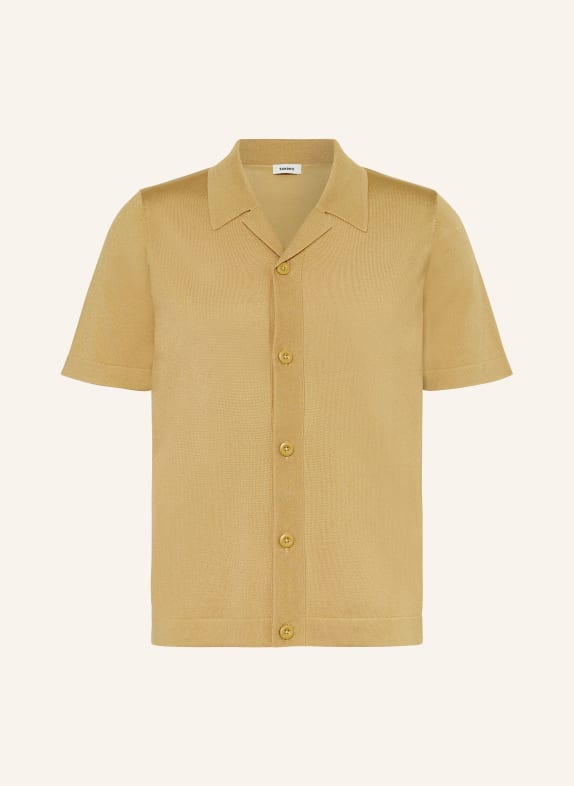 SANDRO Dzianinowa koszula z klapami extra slim fit CAMELOWY