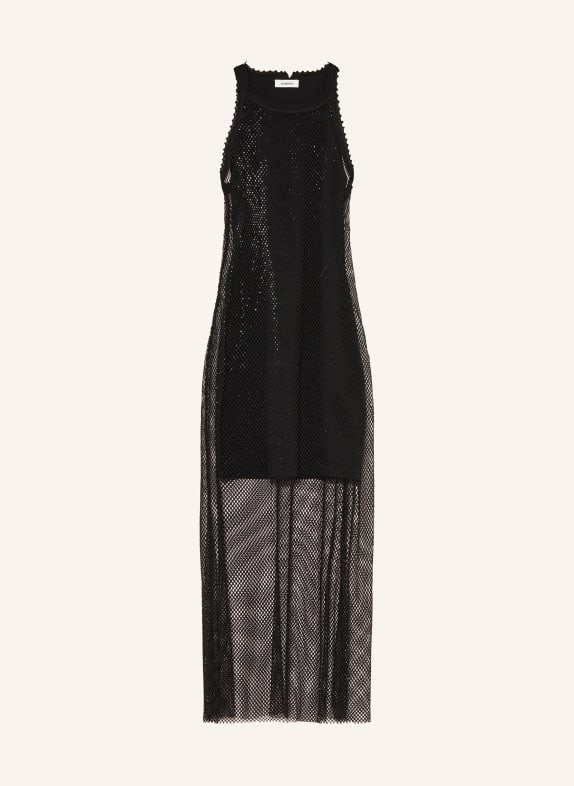 SANDRO Sukienka z siateczki z ozdobnymi kamykami CZARNY