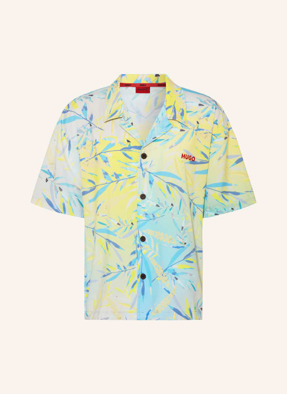 HUGO Resort shirt BEACH made of satin YELLOW/ LIGHT BLUE