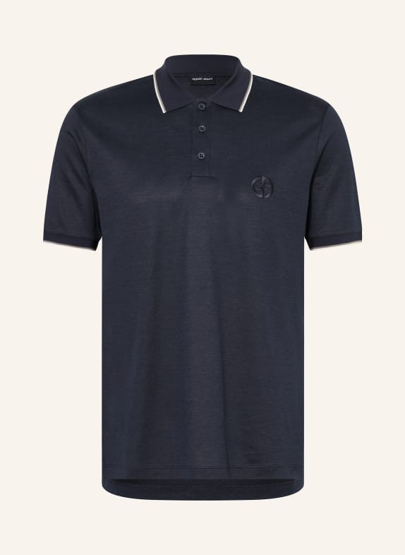 GIORGIO ARMANI Knitted polo shirt with silk and linen DARK BLUE