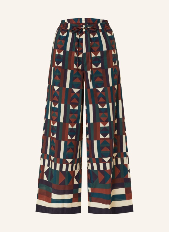 ERES Wide leg trousers PURIEL with silk BROWN/ TEAL/ ECRU
