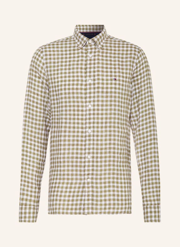 TOMMY HILFIGER Linen shirt slim fit OLIVE/ WHITE