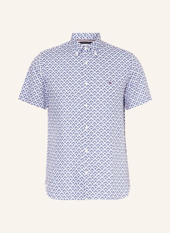TOMMY HILFIGER Short sleeve shirt slim fit with linen BLUE/ WHITE