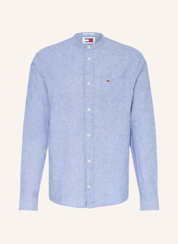 TOMMY JEANS Shirt regular fit with stand-up collar and linen BLUE