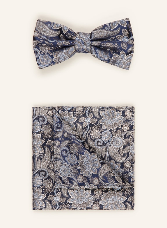 PAUL Set: Bow tie and pocket square GRAY/ BLUE