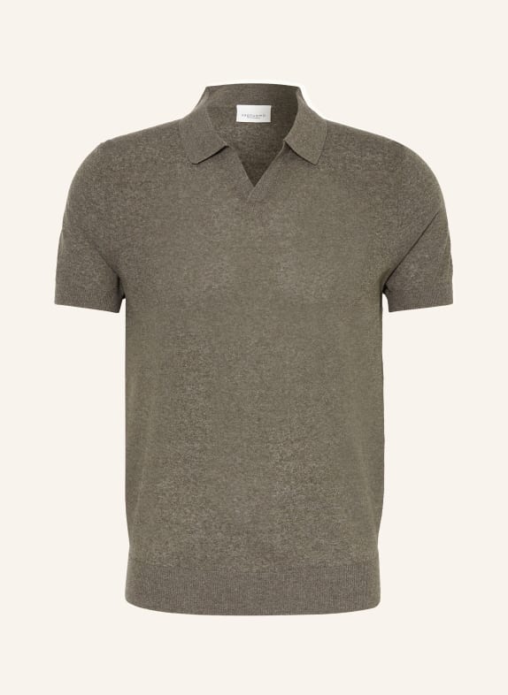 PROFUOMO Knitted polo shirt with linen DARK GREEN