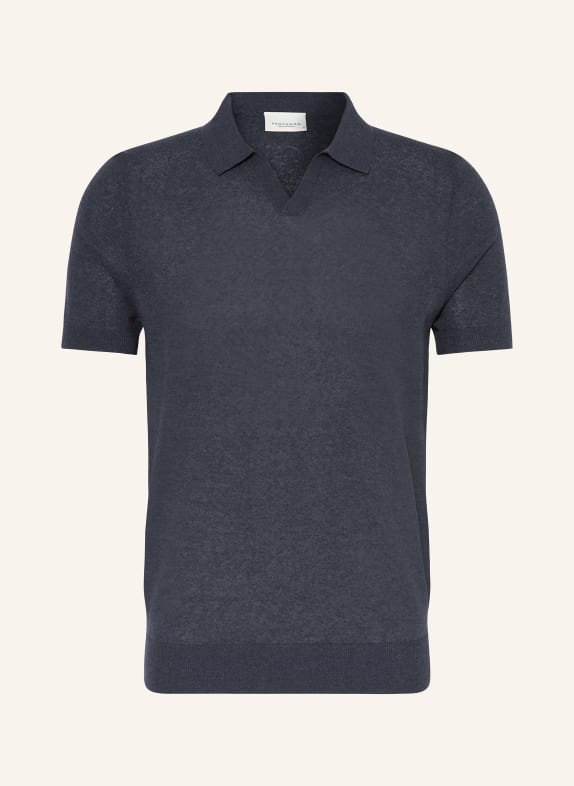 PROFUOMO Knitted polo shirt with linen DARK BLUE