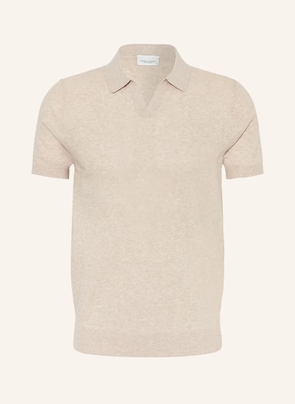 PROFUOMO Knitted polo shirt with linen LIGHT BROWN