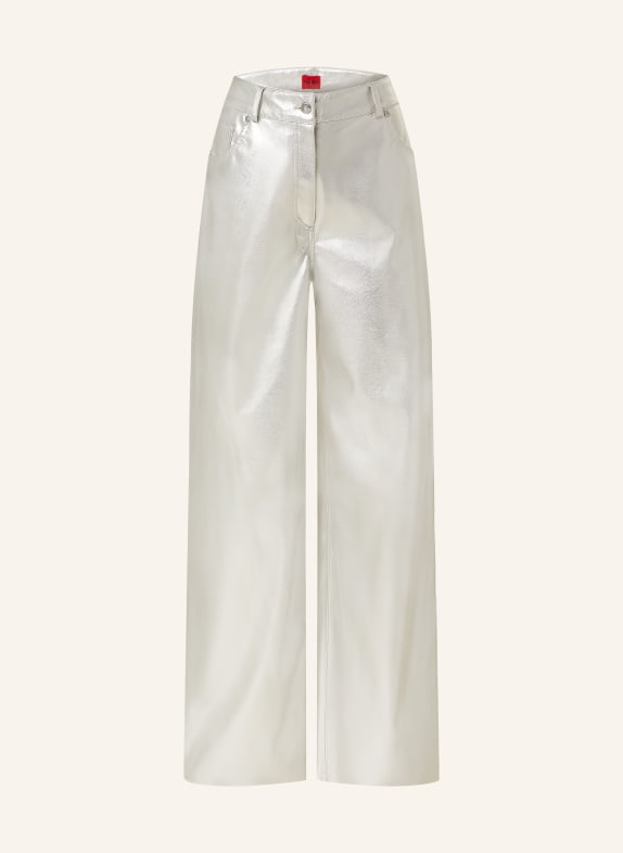 HUGO Trousers HASNE in leather look SILVER