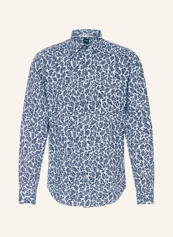BOSS Shirt HAL casual fit with linen DARK BLUE/ LIGHT BLUE