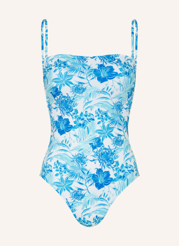 VILEBREQUIN Bandeau swimsuit TAHITI FLOWERS LIGHT BLUE/ BLUE/ TURQUOISE