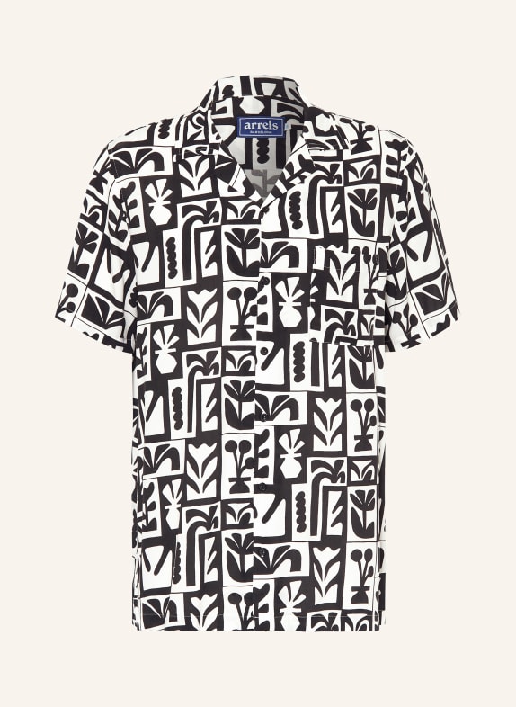 arrels BARCELONA Resort shirt BLACK BLOOMING × TIMO KUILDER comfort fit BLACK/ WHITE