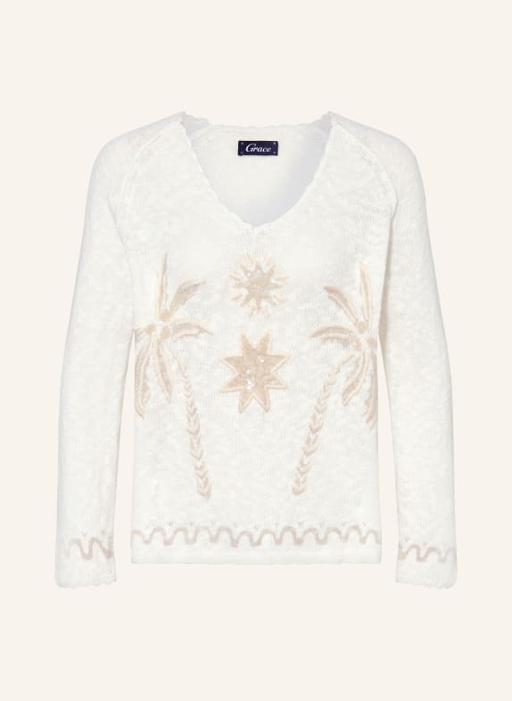 Grace Linen sweater with sequins WHITE