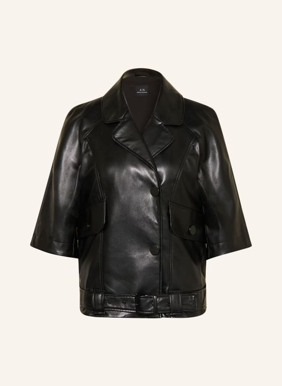 ARMANI EXCHANGE Leather look jacket with 3/4 sleeves BLACK