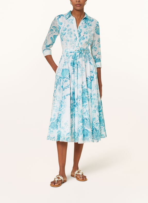 RIANI Shirt dress with 3/4 sleeves WHITE/ TURQUOISE
