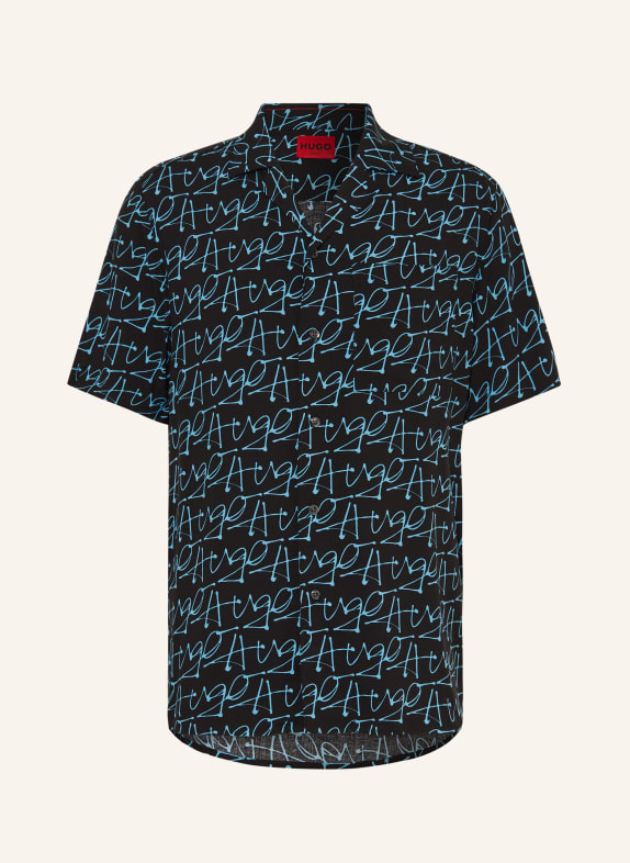 HUGO Resort shirt ELLINO straight fit BLACK/ LIGHT BLUE