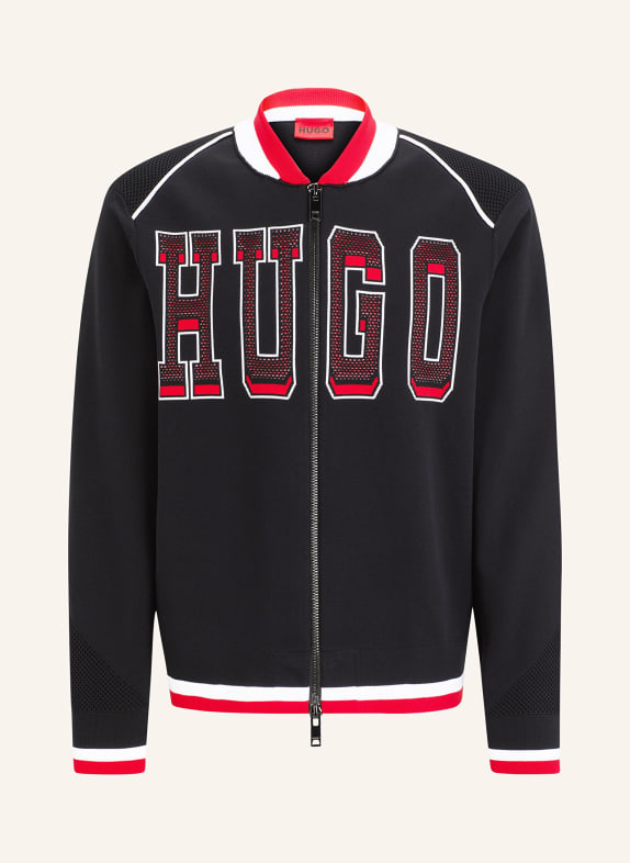 HUGO Knit bomber jacket SANBY BLACK/ WHITE/ RED
