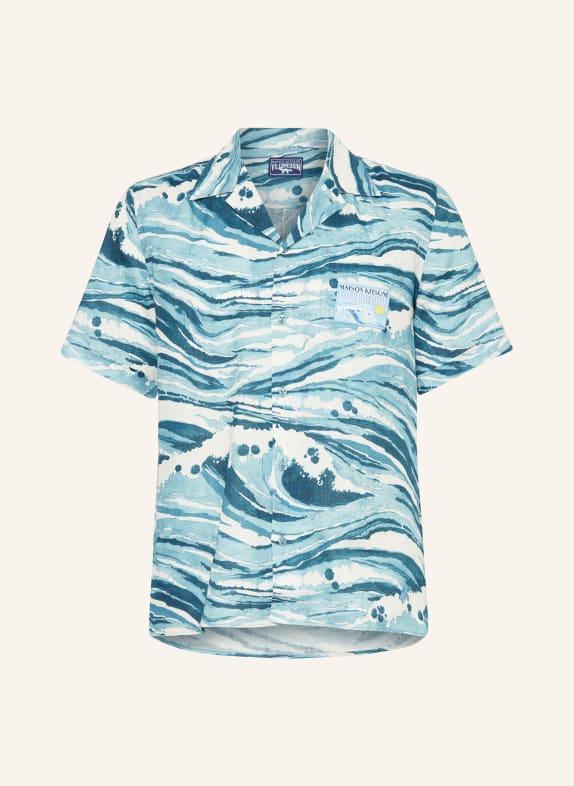 VILEBREQUIN Resort shirt CHARLI regular fit in linen TEAL/ WHITE