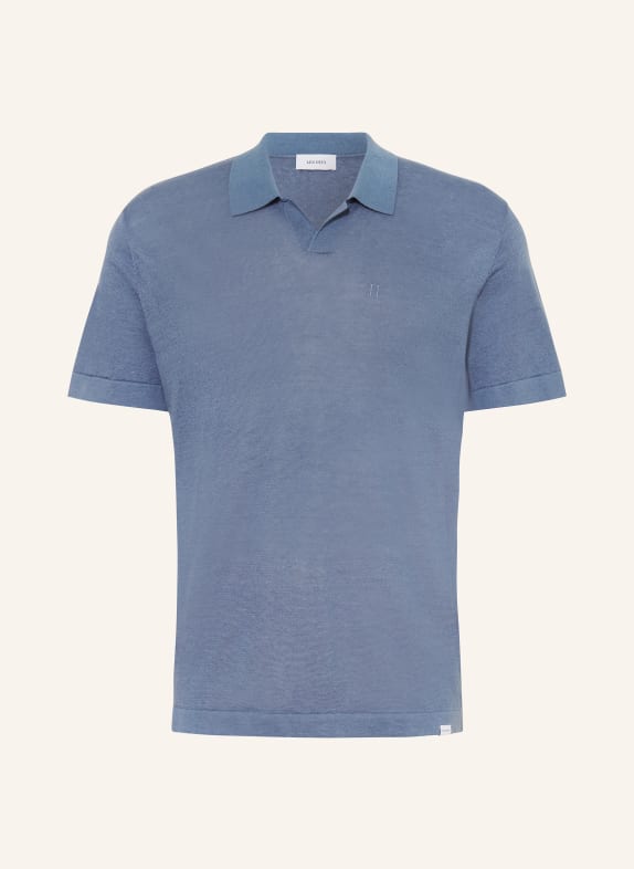 LES DEUX Knitted polo shirt EMMANUEL in linen BLUE