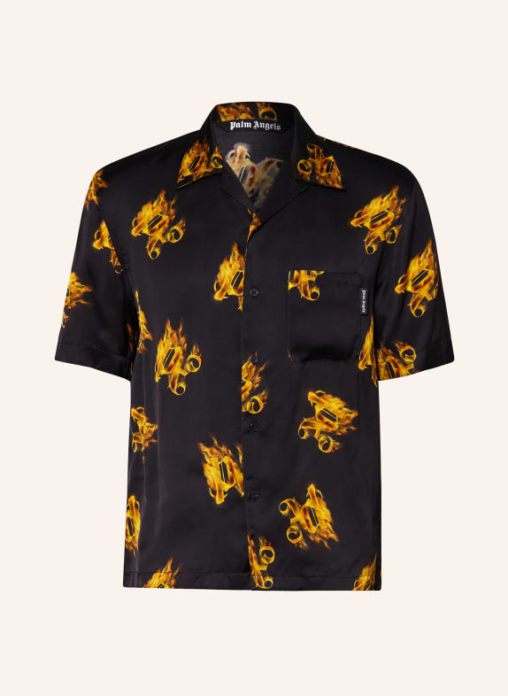 Palm Angels Resort shirt comfort fit made of satin BLACK/ GOLD