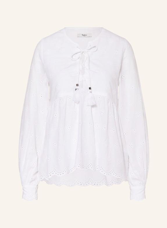 Pepe Jeans Shirt blouse DANAE with broderie anglaise and ruffles WHITE
