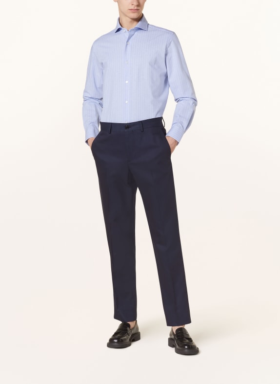 PAUL Slim fit skjorte med linned LYSEBLÅ / HVID