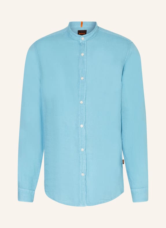 BOSS Linen shirt RACE regular fit with stand-up collar TURQUOISE