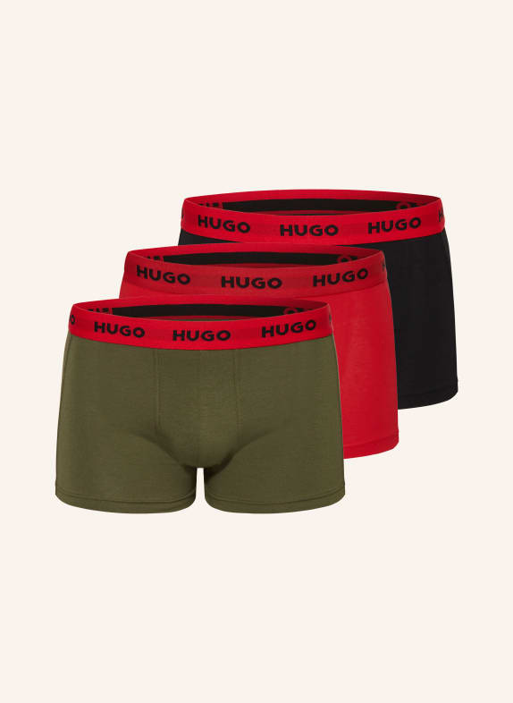 HUGO 3-pack boxer shorts RED/ KHAKI/ BLACK