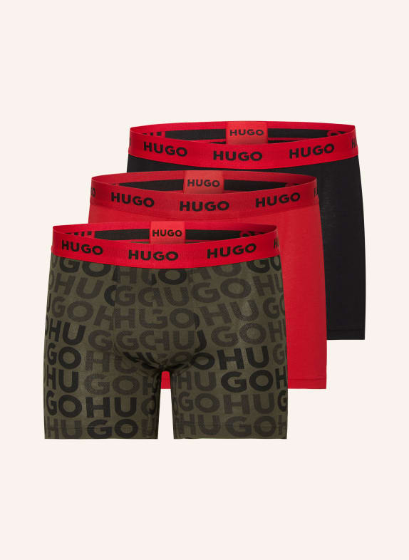 HUGO 3-pack boxer shorts RED/ BLACK/ KHAKI