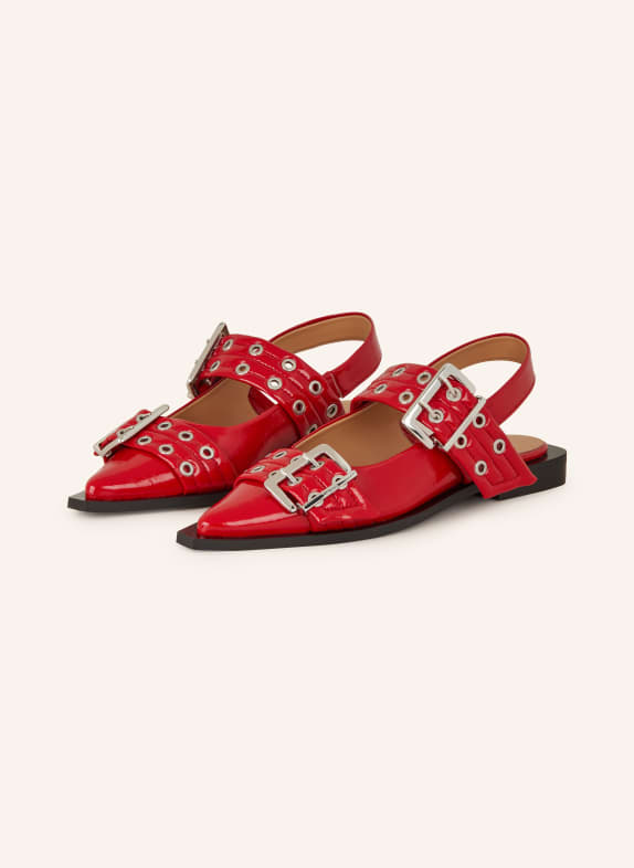 GANNI Slingback ballerinas with rivets RED
