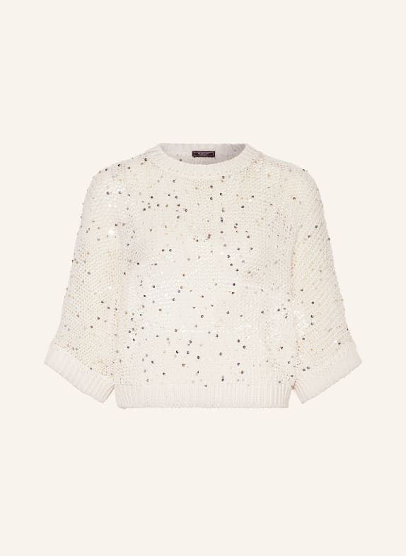 PESERICO Sweater with 3/4 sleeve and sequins WHITE