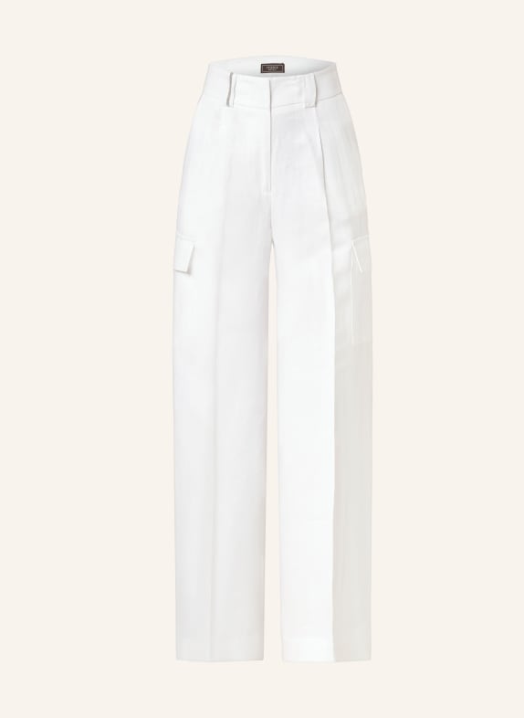 PESERICO Linen cargo pants with decorative gems WHITE