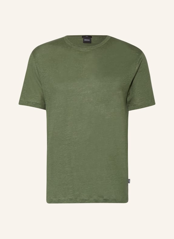 BOSS T-shirt TIBURT made of linen GREEN
