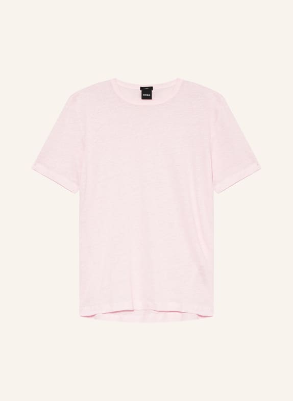 BOSS T-shirt TIBURT made of linen LIGHT PINK