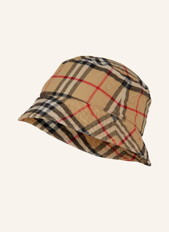 BURBERRY Bucket-Hat BEIGE/ SCHWARZ/ ROT