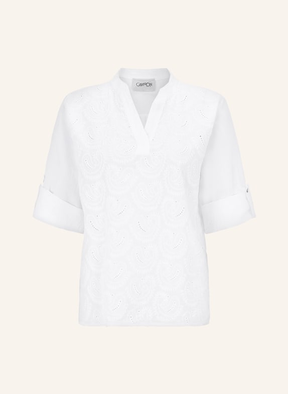 CARTOON Shirt blouse with 3/4 sleeves and broderie anglaise WHITE